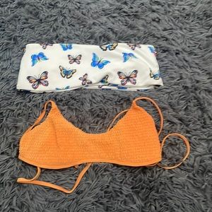 Butterfly and orange bathing suit tops